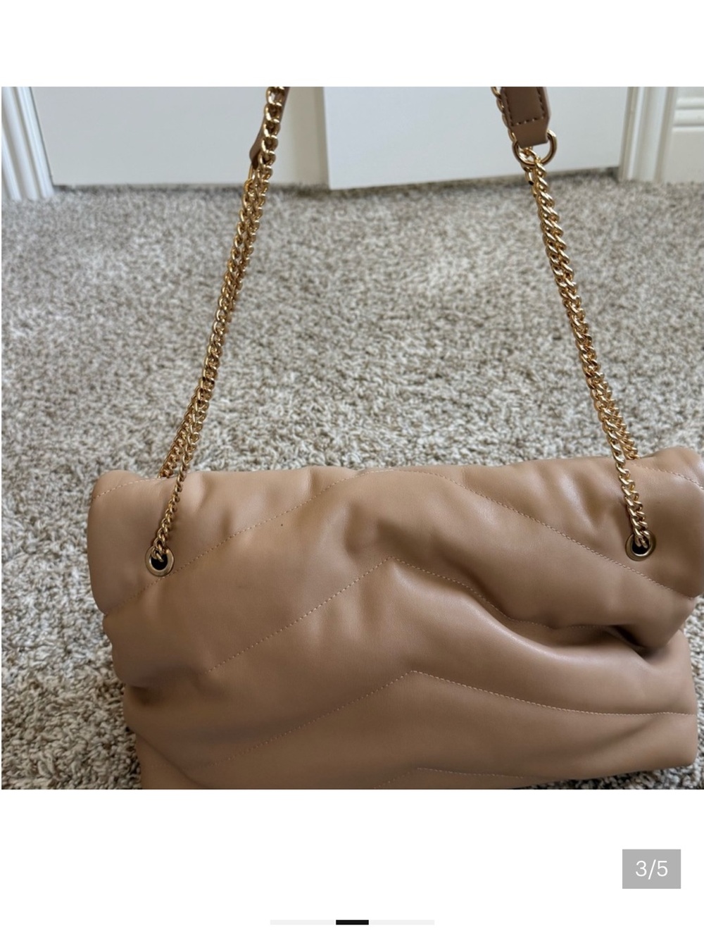 Women’s Tan Quilted Chain-Handle Shoulder Bag
